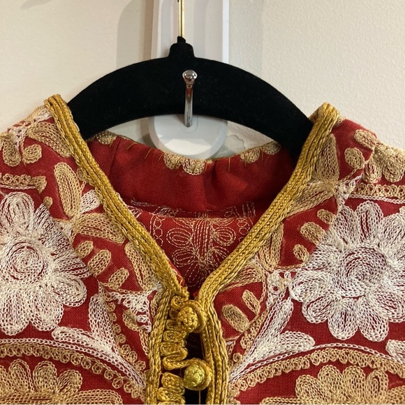 HANDMADE Kaftan Sz L Embroidered Neckline Hem and Cuffs Floor  Length - Picture 4 of 12